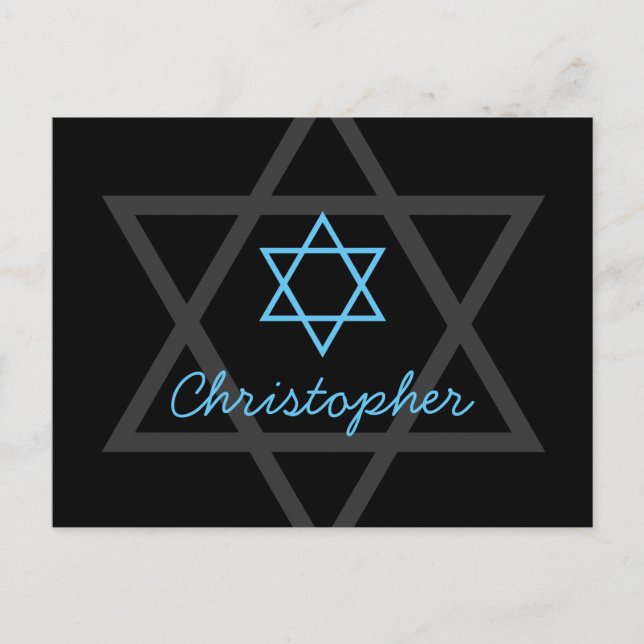 Black and Blue Bar Mitzvah Thank You Postcard (Front)