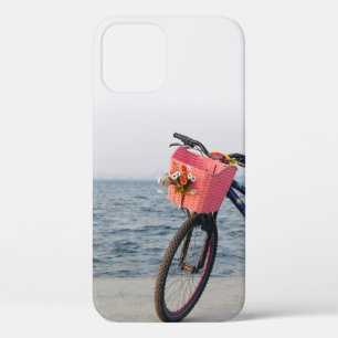 Black and blue bicycle with basket iPhone 12 case