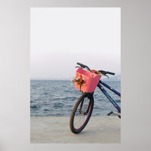 Black and blue bicycle with basket poster (Front)
