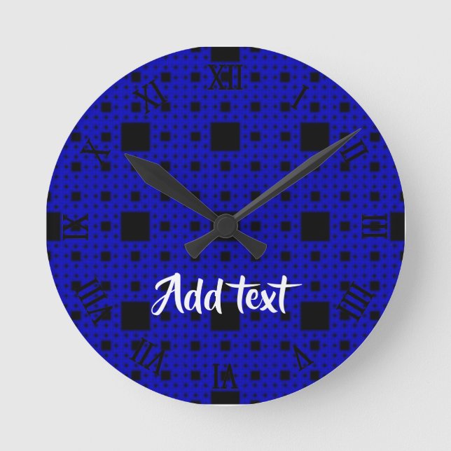 Black and blue blocks round clock (Front)