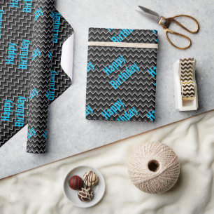 Black and Blue Boys Birthday Gift Wrap Paper