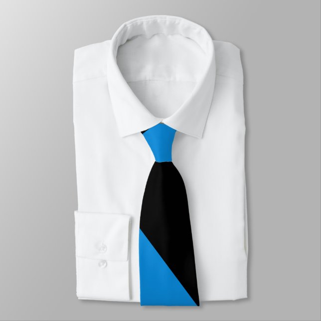 Black and Blue Broad University Stripe Tie (Tied)