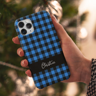 Black and Blue Buffalo Plaid Personalized Case-Mate iPhone 14 Case