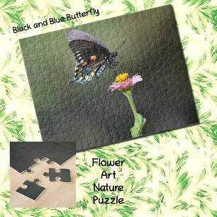 Black and Blue Butterfly and Flower Nature Puzzle