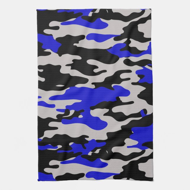 Black and Blue Camo Tea Towel (Vertical)