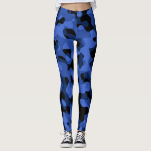 Black and Blue Camouflage Print Pattern Leggings
