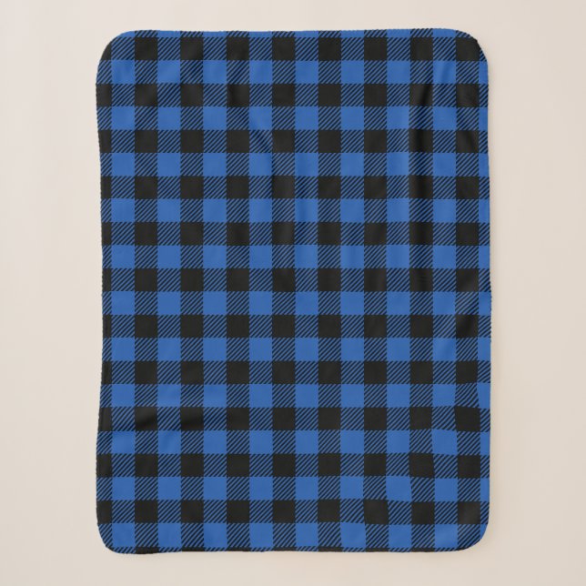 Black and Blue Chequered Buffalo Pattern Sherpa Blanket (Front)