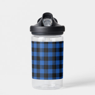 Black and Blue Chequered Buffalo Pattern Water Bottle