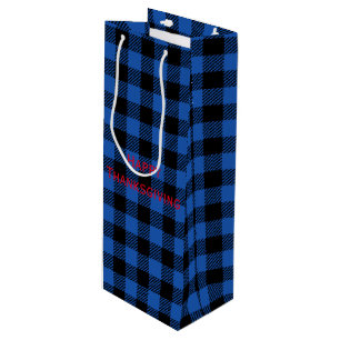Black and Blue Chequered Buffalo Pattern Wine Gift Bag