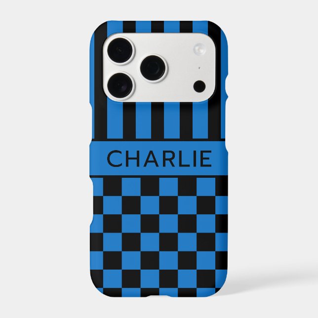 Black and Blue Chequered Striped Personalised (Back)