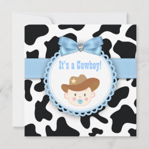 Black and Blue Cowboy Baby Boy Shower Invitation