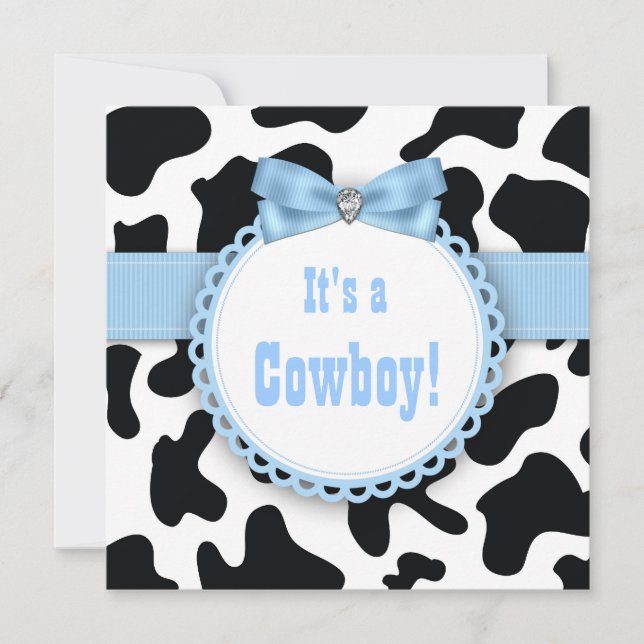 Black and Blue Cowboy Baby Boy Shower Invitation (Front)