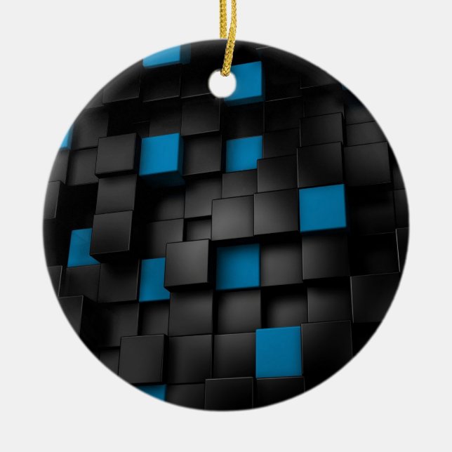 Black and Blue cubes Ceramic Tree Decoration (Front)