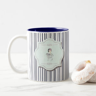 Black and Blue Cute Girly Beauty Stripe Two-Tone Coffee Mug