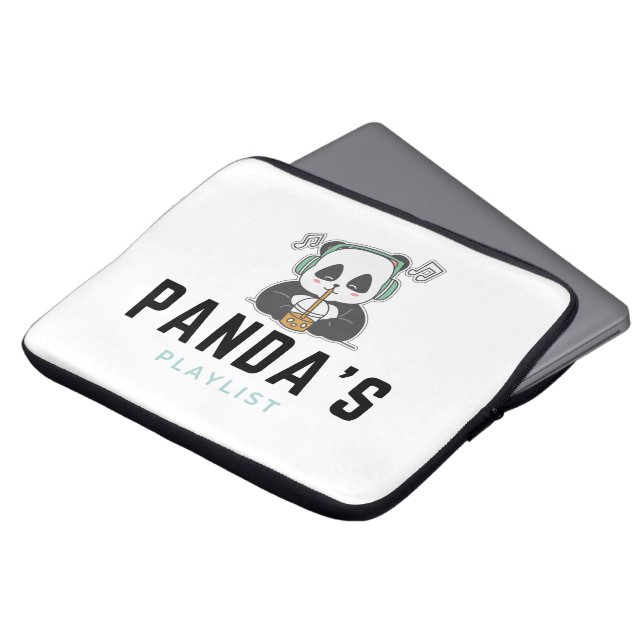 Black and Blue Cute Panda's Playlist Laptop Sleeve (Front Top)