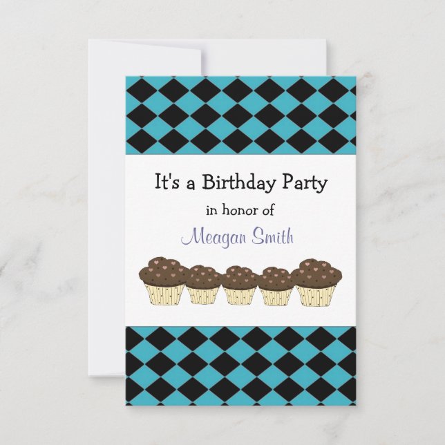 Black and Blue Diamond Birthday Invitation (Front)