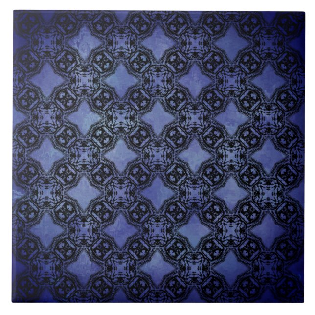 Black and Blue Diamond Chains Pattern Tile (Front)