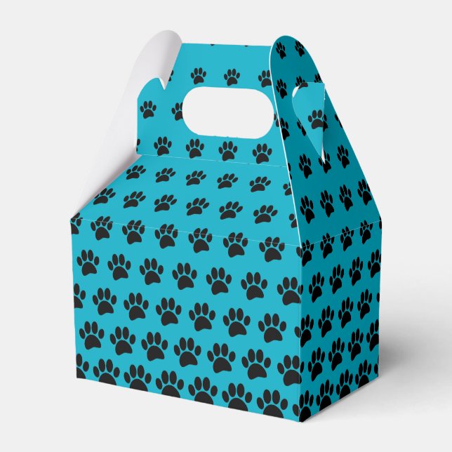 Black and Blue Dog Paw Print Pattern Custom  Favour Box (Front Side)