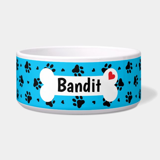 Black and Blue Dog Paw Prints and Hearts Pattern (Front)