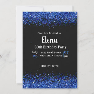 Black and Blue Elegant Birthday Party Invitation