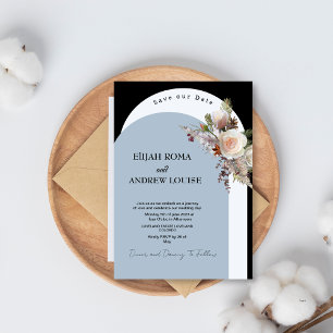 Black and Blue Elegant Boho Arch Wedding  Invitation