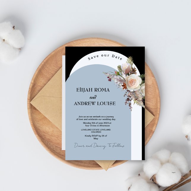 Black and Blue Elegant Boho Arch Wedding  Invitation (Creator Uploaded)