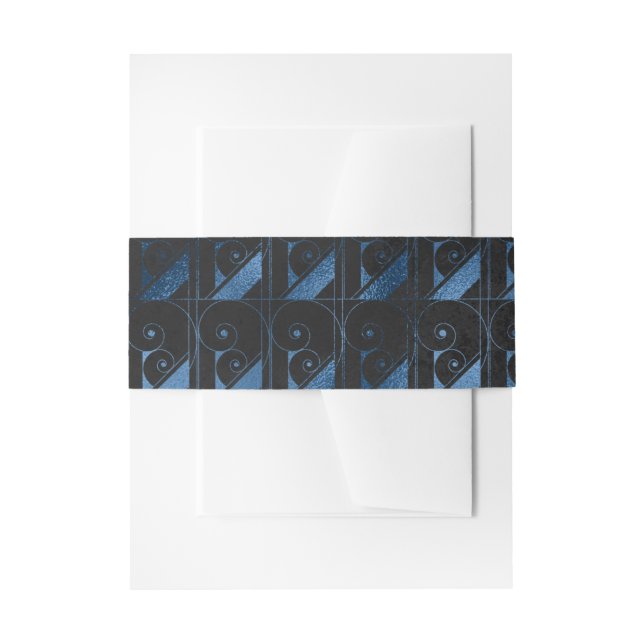 Black and Blue Faux Foil Art Deco Invitation Belly Band (Front Example)