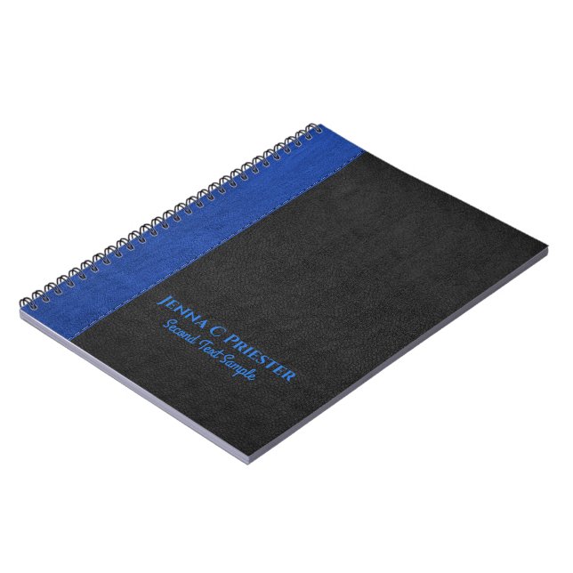 Black And Blue Faux Leather Texture Notebook (Left Side)
