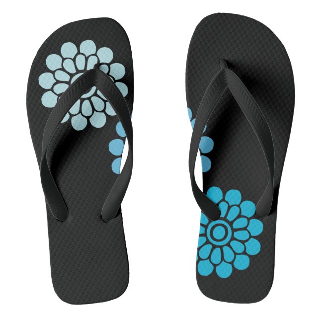 Black and Blue Floral Flip Flops (Footbed)