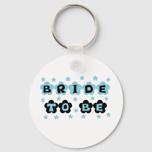 Black and Blue Flowers Bride to Be Key Ring (Front)