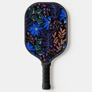 Black and Blue flowers simple Pickleball Paddle
