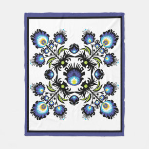 🖤💙 Black and blue folk composition on white Fleece Blanket