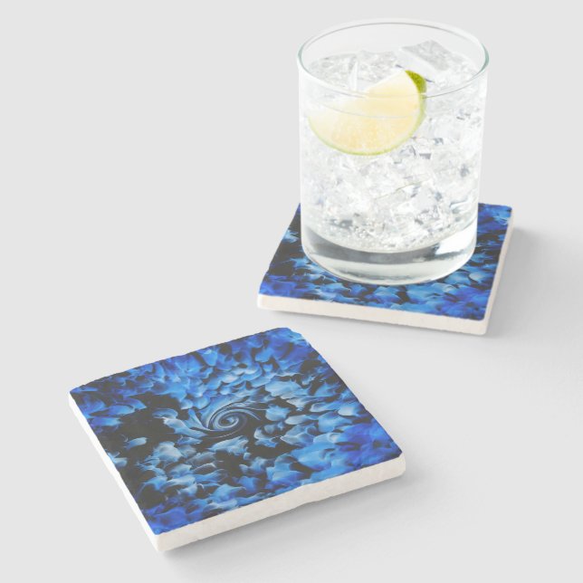 Black And Blue Glass Abstract Stone Coaster (Side)