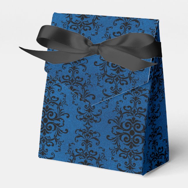 Black and Blue Gothic Damask Favour Box (Front Side)