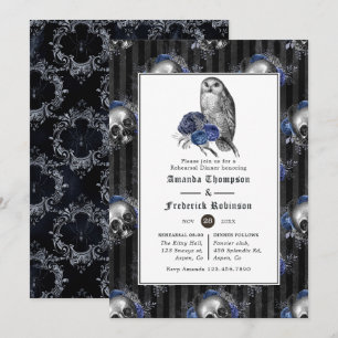 Black and Blue Gothic Floral Rehearsal Dinner Invitation