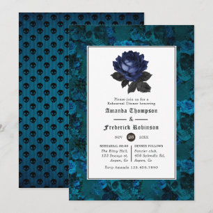 Black and Blue Gothic Floral Rehearsal Dinner Invitation