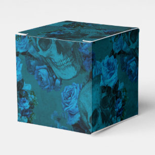 Black and Blue Gothic Floral Skull Favour Box