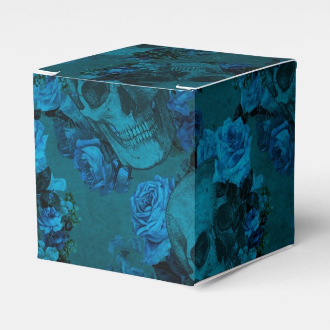 Black and Blue Gothic Floral Skull Favour Box (Front Side)