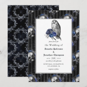 Black and Blue Gothic Floral Wedding Invitation