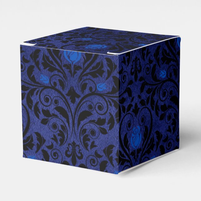 Black and Blue Gothic Rose Damask Favour Box (Front Side)
