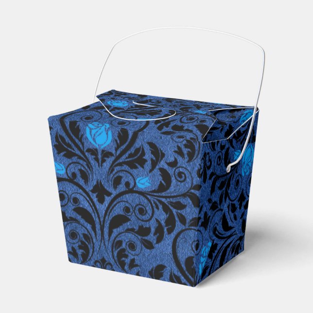 Black and Blue Gothic Roses Damask Favour Box (Front Side)
