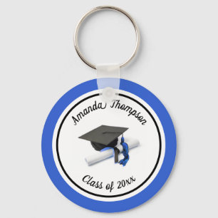 Black and Blue Graduation Cap and Tassel Key Ring