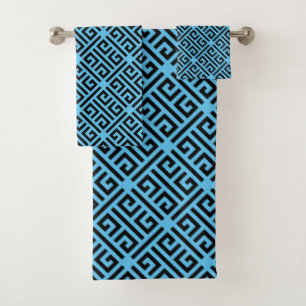 Black and Blue Greek Key Pattern Bath Towel Set