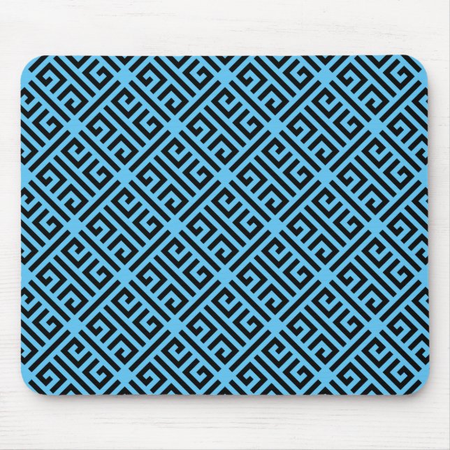Black and Blue Greek Key Pattern Mouse Mat (Front)