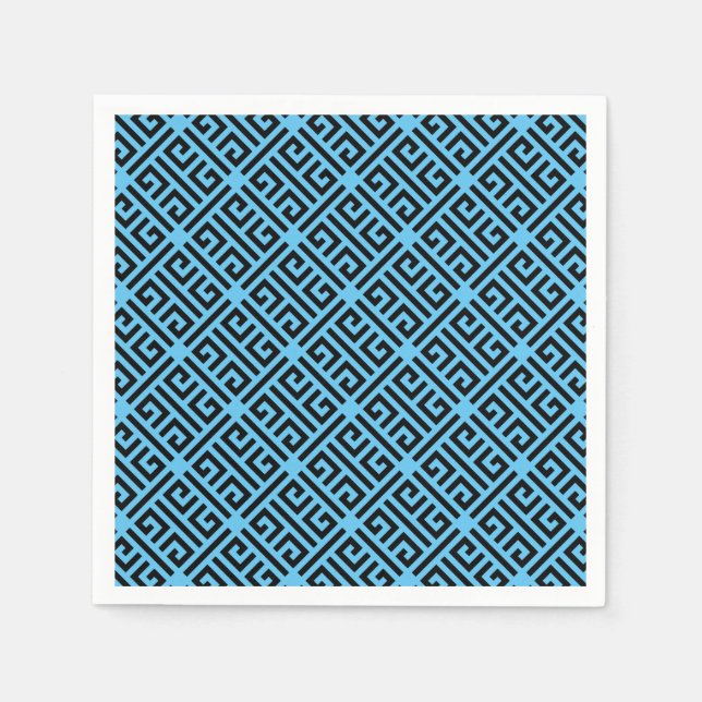 Black and Blue Greek Key Pattern Napkin (Front)