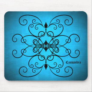 Black and blue hearts and swirls personalised mouse mat