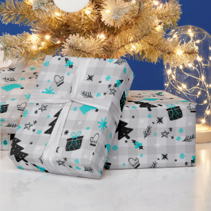 Black and Blue Holiday Plaid Christmas Wrapping Paper