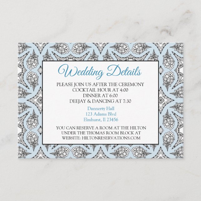 Black and Blue Mandala  Wedding Details Card (Front)