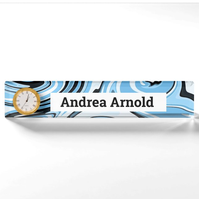 Black and Blue Marble Desk Name Plate (Front)