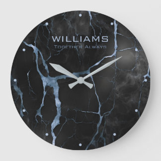 Black and Blue Marble Minimal Clocks Personalised